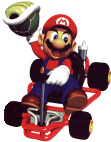Mario looking for someone to smack with a green shell
