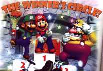 Mario and Luigi celebrate in the winner's circle!
